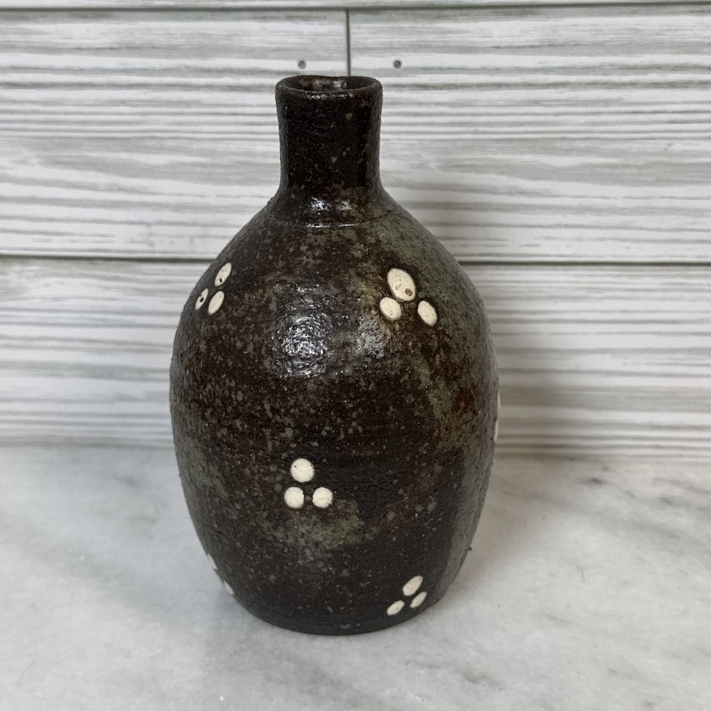 Studio Art Pottery Vase White dots Vessel Weed Pot 5" Tall